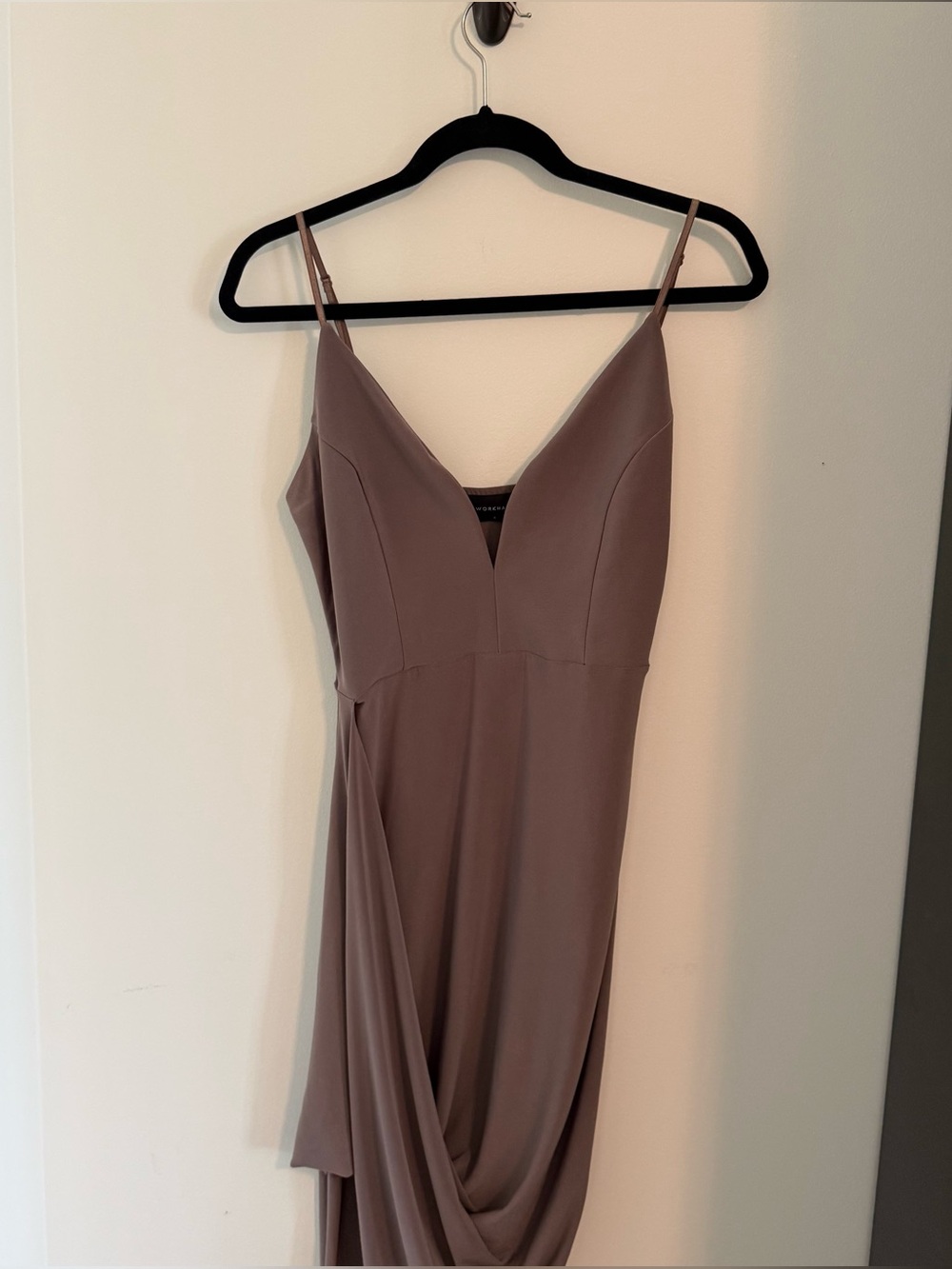 One-Shoulder Mauve Evening Dress with Draped Asymmetrical Bottom